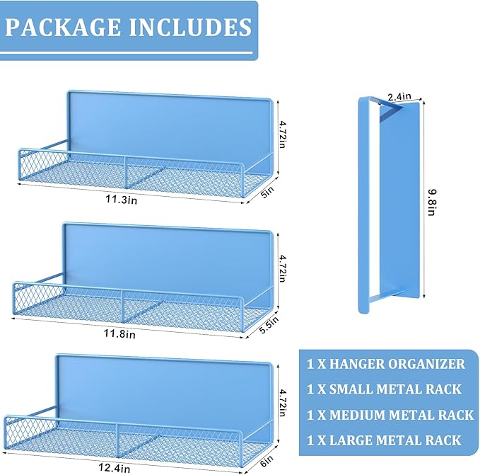 Magnetic Shelf for Washing Machine 4-Pack: Widen Magnetic Laundry Organizer (5"-6") with Hanger Organizer, Strong Magnet, Rust Proof, Heavy Duty Magnetic Spice Rack for Refrigerator (Blue)