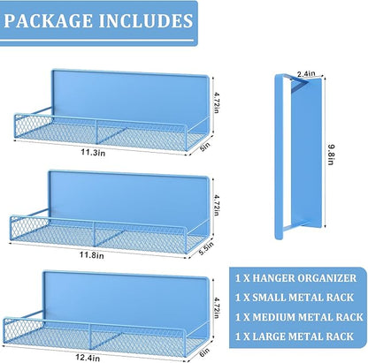 Magnetic Shelf for Washing Machine 4-Pack: Widen Magnetic Laundry Organizer (5"-6") with Hanger Organizer, Strong Magnet, Rust Proof, Heavy Duty Magnetic Spice Rack for Refrigerator (Blue)