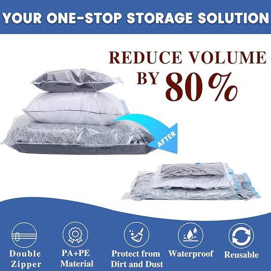 15 Pack Vacuum Storage Bags with Electric Pump, Space Saver Bags (8 Jumbo/7 Large) Compression for Comforters and Blankets, Sealer Clothes Storage Travel Essentials
