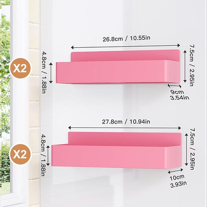 Magnetic Spice Rack for Refrigerator, Kitchen Organizer and Storage Shelf, Pink(4 Pack)