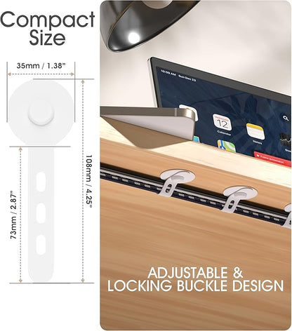 Nearockle Cable Management Under Desk, Adjustable Self-Adhesive Silicone Cable Ties Cord Organizer, Reusable Heavy-Duty Cord Holder Under Table for Office, Home, School (10Pcs-White)