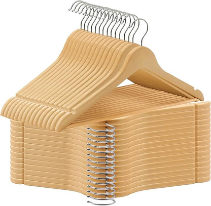 ABHENG 30 Pack Wooden Coat Hangers, 360° Swivel Hook, Suit Hangers with Anti-Slip Notches, Clothes Hangers for Jackets, Shirts, Dress, Natural UAWY0530N