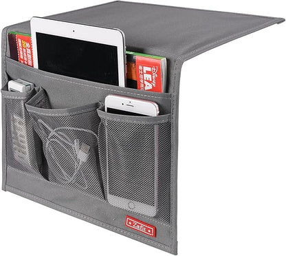 Zafit Bedside Storage Organizer, Table Cabinet Bedside Organizer Caddy for Remotes Phone Glasses (Classic 4 Pockets-Grey)