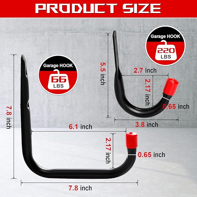 8-Pack Utility Hook,Garage Storage Hooks, Heavy Duty Utility Hooks, Heavy Duty Hook, 7.8" & 3.8” Garage Hanging Storage for Bikes, Kayak and Hanging Ladders