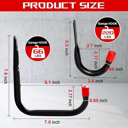 8-Pack Utility Hook,Garage Storage Hooks, Heavy Duty Utility Hooks, Heavy Duty Hook, 7.8" & 3.8” Garage Hanging Storage for Bikes, Kayak and Hanging Ladders