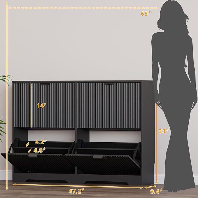 Large Shoe Cabinet for Entryway, Shoe Rack Cabinet with 4 Flip Drawer and Adjustable Shelves for Small Apartment, Foyer