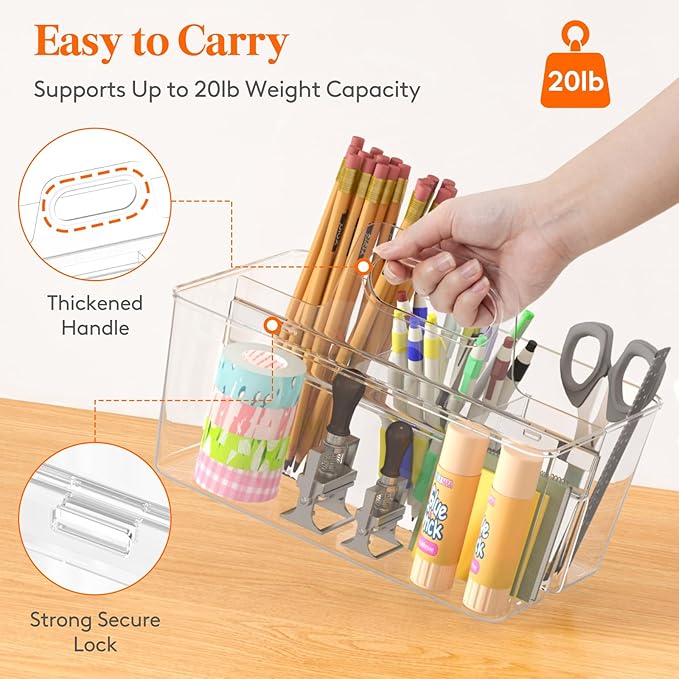 Lifewit 3 Pcs Plastic Caddy Organizer with Handle, Portable Art Supply Storage for Craft Supplies, Cosmetics, Holds Pencil, Crayon, Brushes, Hair Product, Dorm Shower Caddy, Clear, 25 x 15x 17cm