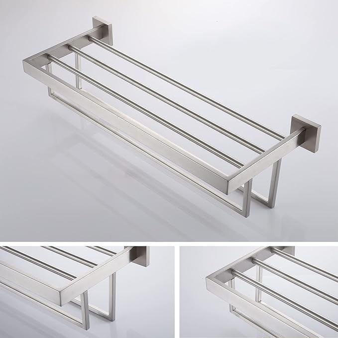 KOKOSIRI Towel Rack 24'' Bathroom Towel Shelves with Double Towel Bars SUS304 Stainless Steel Wall Mounted, Brushed Nickel, B6003BR
