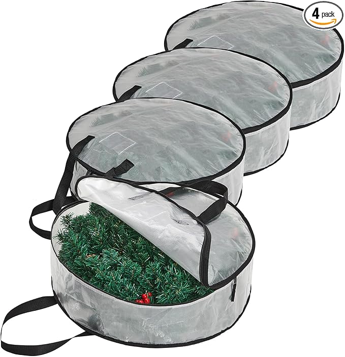 Christmas Storage Containers for Wreaths&Ornaments,Wreath Storage Container with Handle,Clear Ornament Storage Box for Holiday Decor,Spring &Easter Wreath,Gift Wrapping Paper Organizer Storage,24 Inch