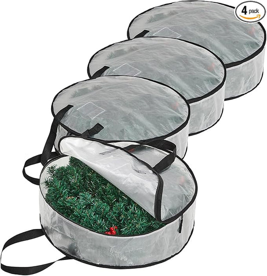 Christmas Storage Containers for Wreaths&Ornaments,Wreath Storage Container with Handle,Clear Ornament Storage Box for Holiday Decor,Spring &Easter Wreath,Gift Wrapping Paper Organizer Storage,24 Inch