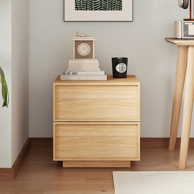 RYWI11OUSE Wooden Nightstand with Storage,Modern Night Stand with 2 Drawers, Bedside Table for Bedroom, Natural Oak