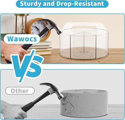 Acrylic Pen Holder for Desks, Acrylic Desk Organizer Clear, 360 Degree Pencil Holder for Desk Kids, Rotating Desk Organizer Rotating Pen Holder for Desk, Art Supply Storage Organizer 6 Compartments