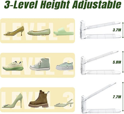 Clear Shoe Slot Organizer, 30 Pack Adjustable Shoe Slots Organizer for Closet Clear Shoe Stackers Shoe Rack Holder Shoes Space Savers for a Pair of Shoes