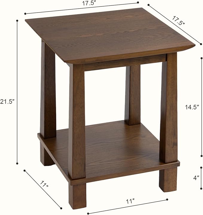 chairus Square Nightstands Set of 2, Modern Accent End Table with 2-Tier Storage Shelf, Solid Wood Small Side Table for Living Room/Bedroom, Walnut