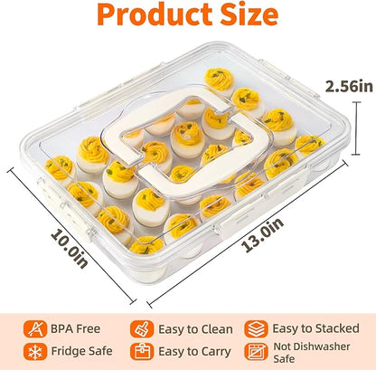 2 Pack Deviled Egg Containers with Lid and Handle, Durable Clear Plastic Deviled Egg Carrier Storage 48 Eggs, Stackable Egg Holder for Fridge, Portable Tray Platter for Party & Picnics-White