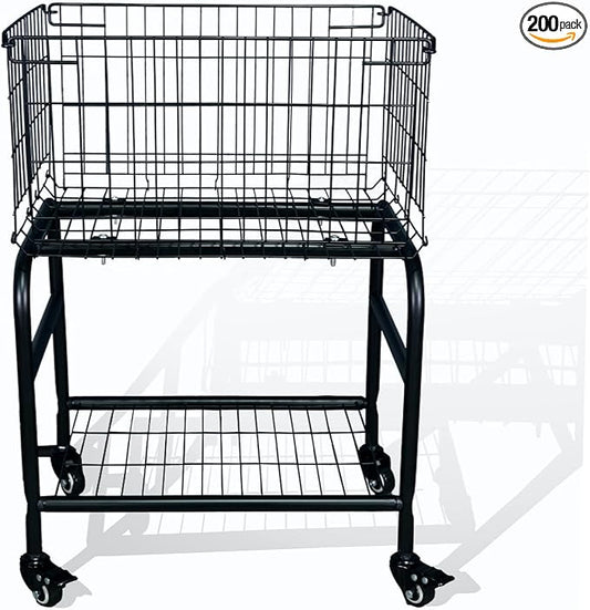 31" height Rolling Laundry Basket with Wheels, Heavy Duty 2-Tier Metal Wire Laundry Cart, Foldable Hamper with Industrial Wheels & Brakes for Clothes, Bedroom, Dorm, Apartment (Black)