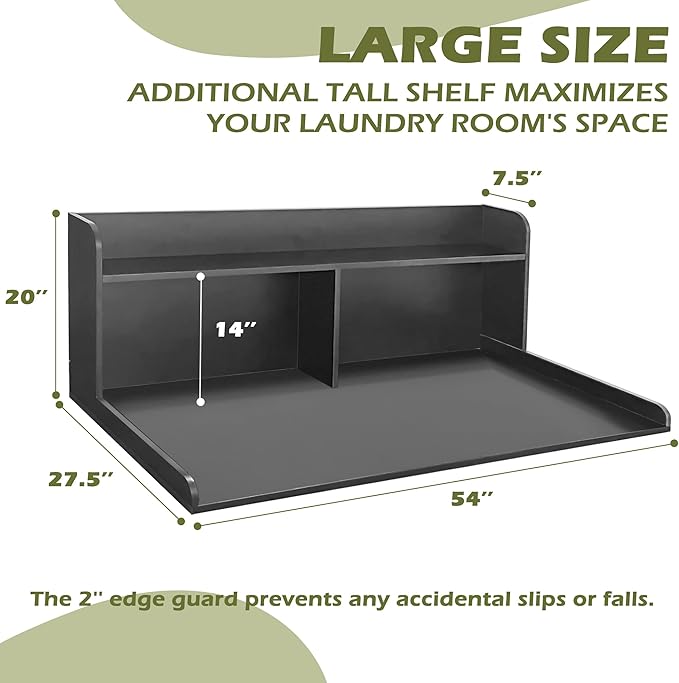 Royxen Laundry Countertop with 20“ Shelf Universal Fit, Washer and Dryer Countertop with Storage Space, Black