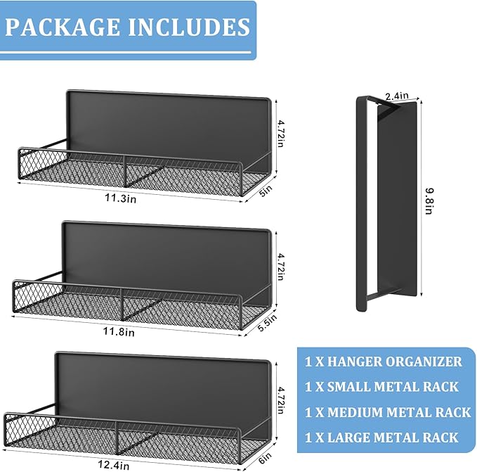 Widen Magnetic Laundry Organizer: Strong Adsorption Magnetic Baskets with Hanger Organizer, Rust Proof Magnetic Shelf for Washing Machine, Heavy Duty Magnetic Spice Rack for Refrigerator(Black)