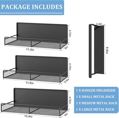 Widen Magnetic Laundry Organizer: Strong Adsorption Magnetic Baskets with Hanger Organizer, Rust Proof Magnetic Shelf for Washing Machine, Heavy Duty Magnetic Spice Rack for Refrigerator(Black)