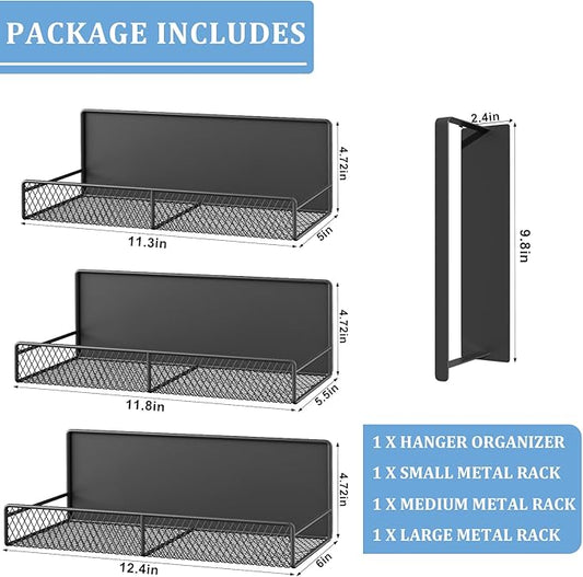 Widen Magnetic Laundry Organizer: Strong Adsorption Magnetic Baskets with Hanger Organizer, Rust Proof Magnetic Shelf for Washing Machine, Heavy Duty Magnetic Spice Rack for Refrigerator(Black)