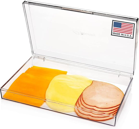 Pikanty Deli Meat Container | Airtight Food Storage Box with Hinged Lid | Cheese and Cold Cuts Holder for Refrigerator | Dishwasher & Freezer Safe | Made in USA