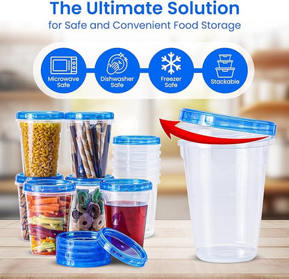 RFAQK 24 PCS Freezer Storage Containers with Lids-12 Plastic 32 oz Deli Containers with 12 Screw Lids-Freezer Containers for Soup with Twist Top Lids-Reusable Plastic Box for Lunch, Gym, Travel