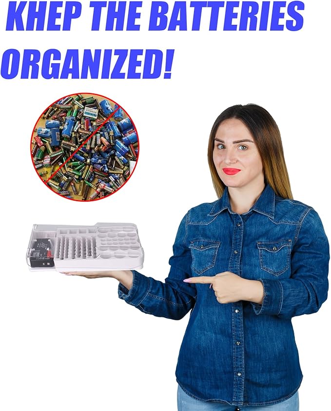 Battery Organizer Storage Case with Tester,Clear Lid Battery Storage Organizer,Holds 93 Batteries Battery Storage Box Battery Carrying Case（Batteries are Not Included）