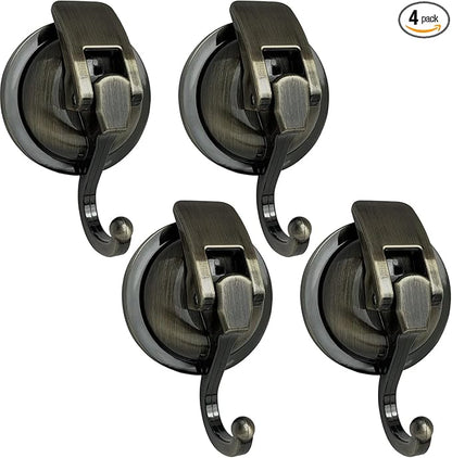 YSSILADI Heavy Duty Vacuum Suction Shower Hooks - Glass Suction Cup Bathroom Robe Hooks, Reusable, No Hole Punched - Bronze, 4 Pack