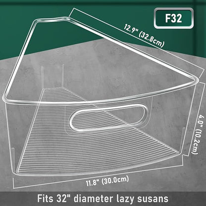 Lazy Susan Cabinet Organizer Bins for 26"/ 28"/ 32" Diameter Corner Organizer, Plastic Cabinet Storage Bin, 1/8 Wedge - Food Safe, BPA Free, with Non-Slip Pads (for 32" Diameter, 8 Pack)