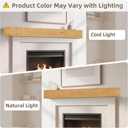 ROOMTEC Fireplace Mantel,60" DIY Wood Floating Fireplace Shelves,Wall Mounted Wooden Display Shelving,Handcrafted Wood Brack,Natural Mantels Over Fireplace | 60" x 8" x 5"-Natural Wood