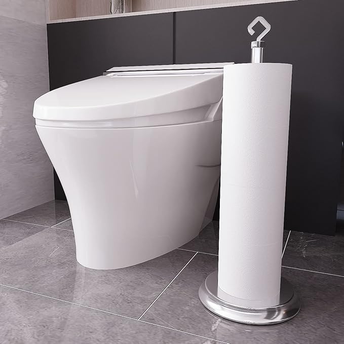 Toilet Paper Holder for Bathroom, Metal Free Standing Toilet Paper Storage with Rustproof, Tissue Paper Roll Stand for Bathroom Accessories (Poilshed Chrome)