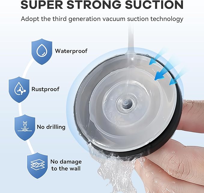 GMYOO Suction Cup Hooks for Shower, Bathroom,Glass Windows,Tile – Towel, Loofah, No-Drill Wreath Hanger for Front Door Waterproof Hook Hold,Black 4packs
