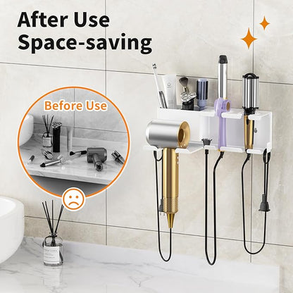 MAYZOLOP Hair Dryer Holder, Hair Tool Organizer, Blow Dryer Hanger Wall Mount for Dryer Hook, Bathroom Space-Saving Blow Dryer Organizer, Curling Irons Storage Wall Mounted White
