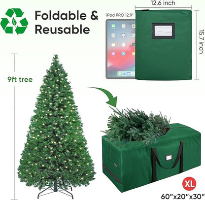 BALEINE 9 ft Christmas Tree Storage Bag, Heavy Duty 900D Oxford Fabric with Reinforced Handles and Dual Zippers Wide Opening, Extra Large Storage Container for Trees and Decorations (Green)