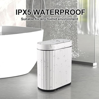 ELPHECO Bathroom Trash Can with Lid 2 Gallon Small Sensor Garbage Can, Slim Smart Trash Bin, Waterproof Automatic Wastebasket, Narrow Plastic Garbage Bin for Bathroom, Black and White