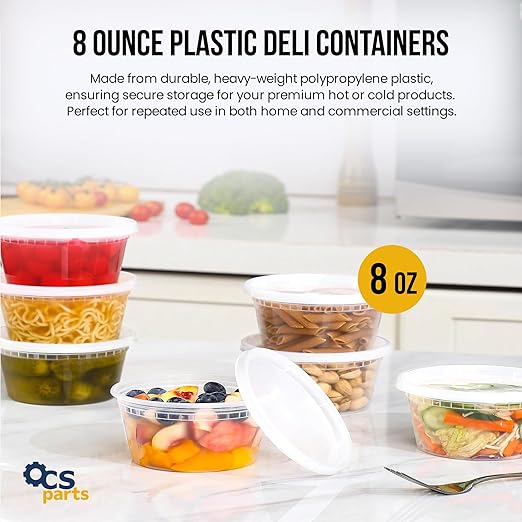 OCS Parts Round Plastic Deli Containers with Lids | Stackable, Microwavable, Freezer and Dishwasher Safe BPA Free Food Prep and Storage Containers