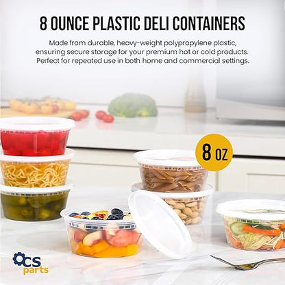 OCS Parts Round Plastic Deli Containers with Lids | Stackable, Microwavable, Freezer and Dishwasher Safe BPA Free Food Prep and Storage Containers