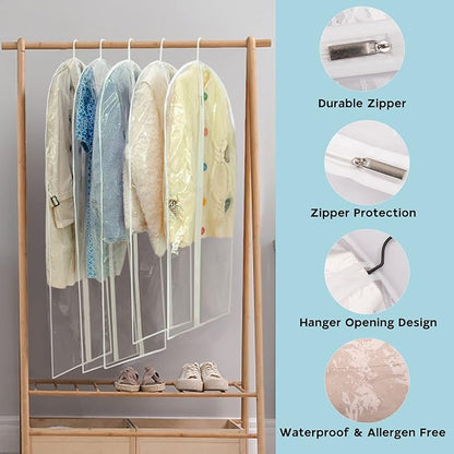 Garment Bags for Hanging Clothes, SMINDER Clear Plastic Bags Full Zipper PEVA Breathable Lightweight Garment Covers for Closet Storage, Suitable for Shirts, Jackets, Gowns (Mixed Set/12 Pack)