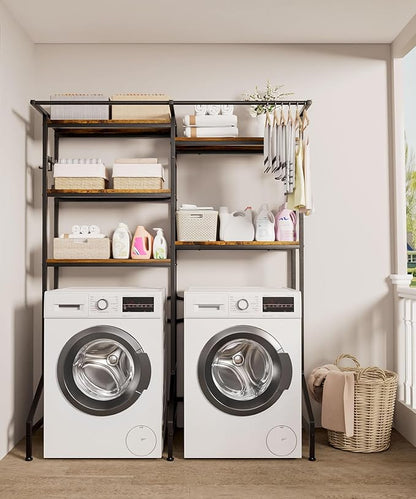 Homde Over The Washer and Dryer Storage Shelf, 5-Tier Heavy Duty Laundry Room Organizer Standing Shelf with Hanger Rod & Anti-Tip, Space Saving Rust Proof Shelving for Bathroom, Balcony