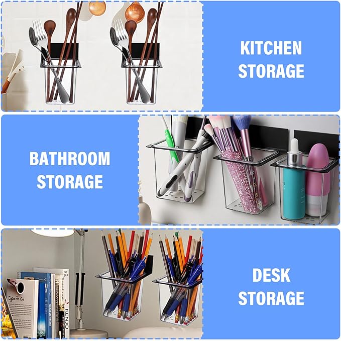 4 Pcs Clear Plastic Toothbrush Holder, Wall Mounted Metal Bracket Bathroom Organizer Set for Toothpaste, Brushes, Razor, Shower Accessories