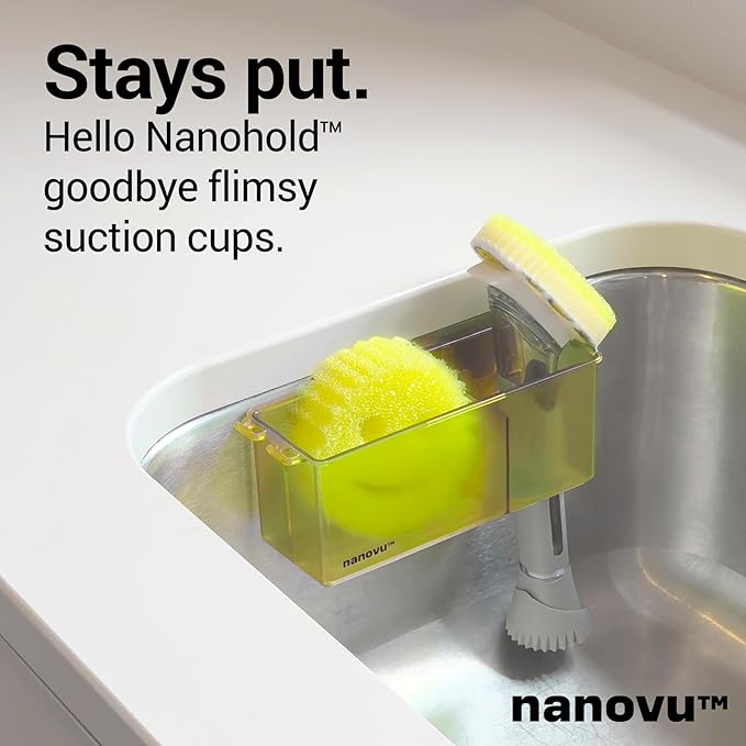 Nanohold Kitchen Sink Caddy for Flat Surfaces - Strong Hold Easy Install Kitchen Sink Organizer with Drainage Holes - Soap Sponge, Dishwashing Tools and Dish Brush Holder - Home Accessories by Nanovu