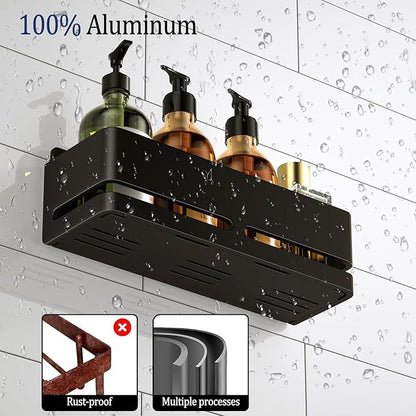 YESENT Bathroom Shower Caddy (5-Piece Set), Wall-Mounted Shelf with soap Dish and Toothbrush Holder, no Drilling Required, Ideal for Bathroom Storage and Also Suitable for Kitchen (Black)