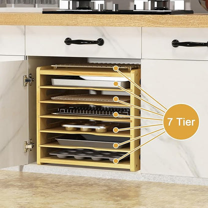 sandpaint 7 Tier Wooden Cabinet Tray Dividers,Kitchen Cabinet Tray Divider for Pans, Storing pans, Baking trays, Cutting Board