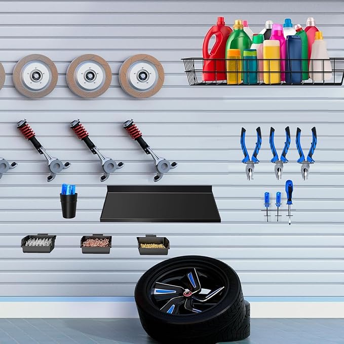 40 Pcs Slatwall Accessories Set - Includes Metal Wire Baskets, Storage Bins, Hooks, Screwdriver Holders and Shelves for Garage and Room Storage