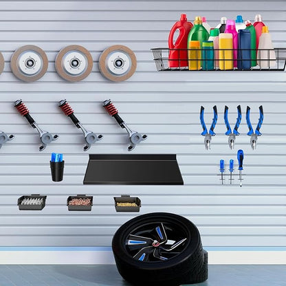 40 Pcs Slatwall Accessories Set - Includes Metal Wire Baskets, Storage Bins, Hooks, Screwdriver Holders and Shelves for Garage and Room Storage