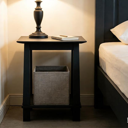chairus Square Nightstands Set of 2, Modern Accent End Table with 2-Tier Storage Shelf, Solid Wood Small Side Table for Living Room/Bedroom, Black