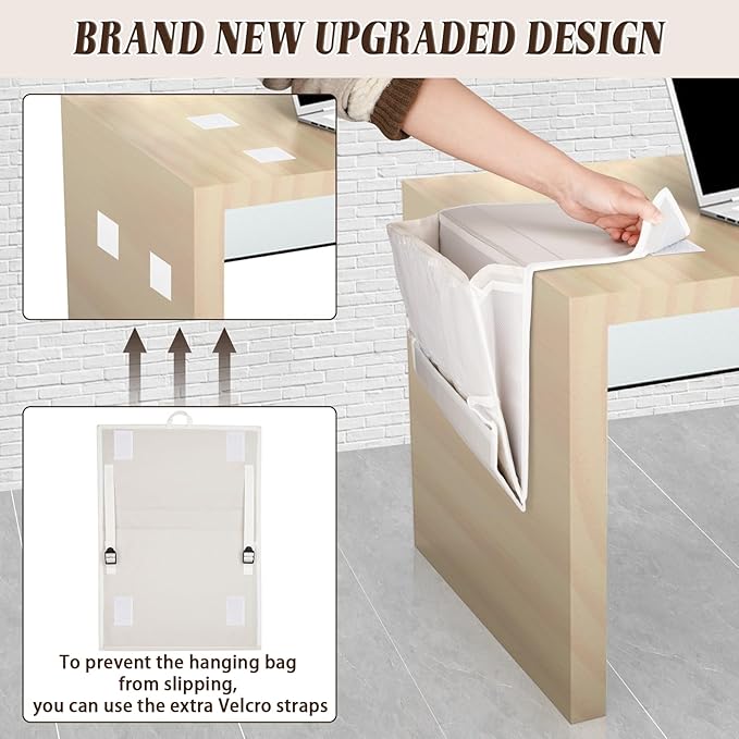 Retyion Bedside Caddy Bedside Storage Organizer Bedside Organizer with Power Strip Holder and 2 Adjustable Straps for Home Bunk Bed College Dorm Sofa (White)