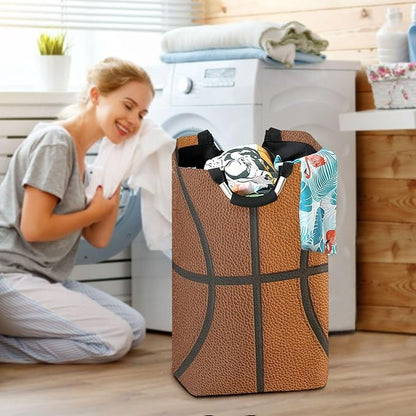 Laundry Hamper Basket Basketball Texture Brown Storage Basket Collapsible Clothes Hamper with Handle Nursery Hamper Blanket Basket for Dirty Clothes Living Room Bathroom