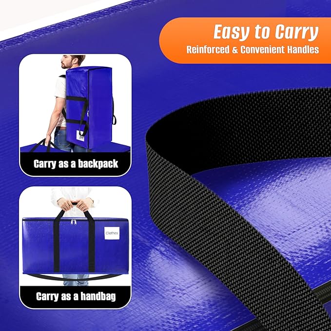 8-Pack Moving Bags with Backpack Straps & Carry Handles, 30 Gallons-125 L Heavy Duty Storage Totes for Space Saving, Foldable Storage Bags for College Dorm, Travel, Camping (Blue)