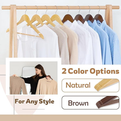 ELONG HOME Wooden Hangers, 30 Pack Slim Wood Coat Hangers with Extra Smooth Finish, Precisely Cut Notches and Chrome Swivel Hook, Wooden Clothes Hangers for Shirt Suit Jacket Dress, Natural
